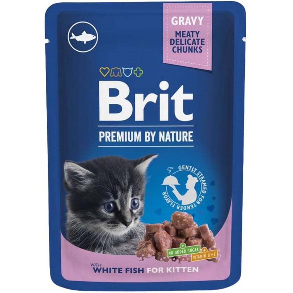 Вологий корм Brit Premium Cat Pouch біла риба у соусі для кошенят 100 г - фото 1