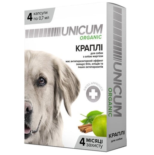 Краплі Unicum Organic від бліх та кліщів для собак на натуральній основі, 4шт. (UN-026) - фото 1