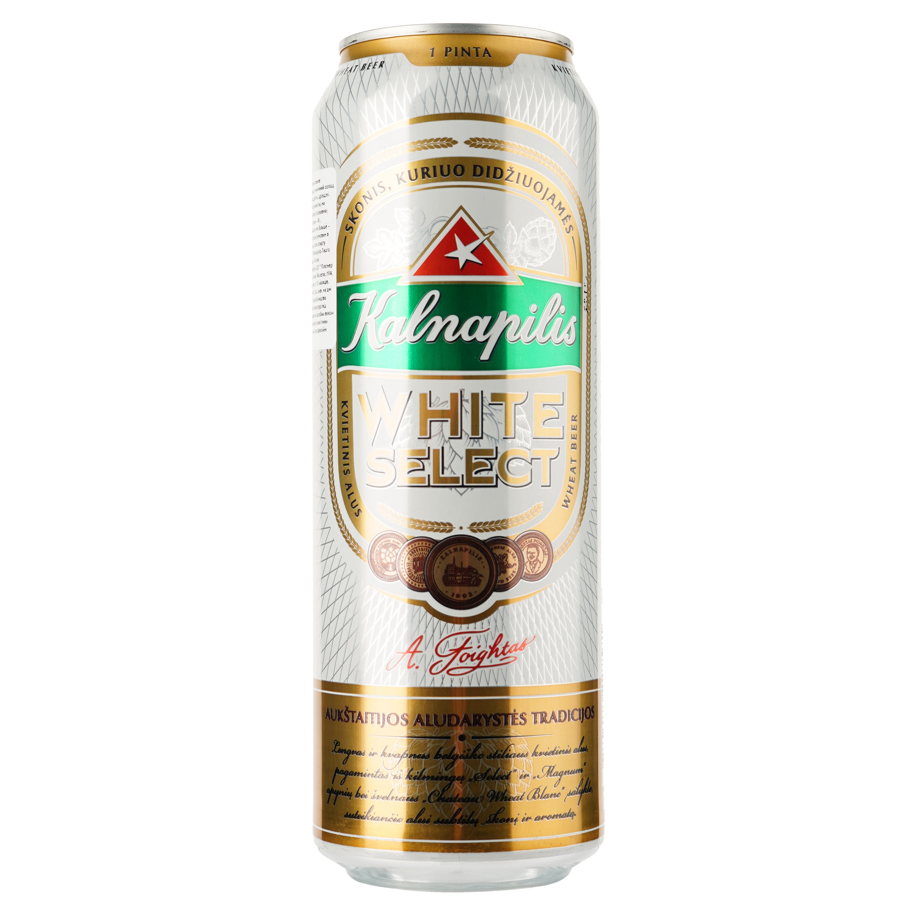 Пиво Kalnapilis White Select, светлое 5%, ж/б, 0.568 л - фото 1