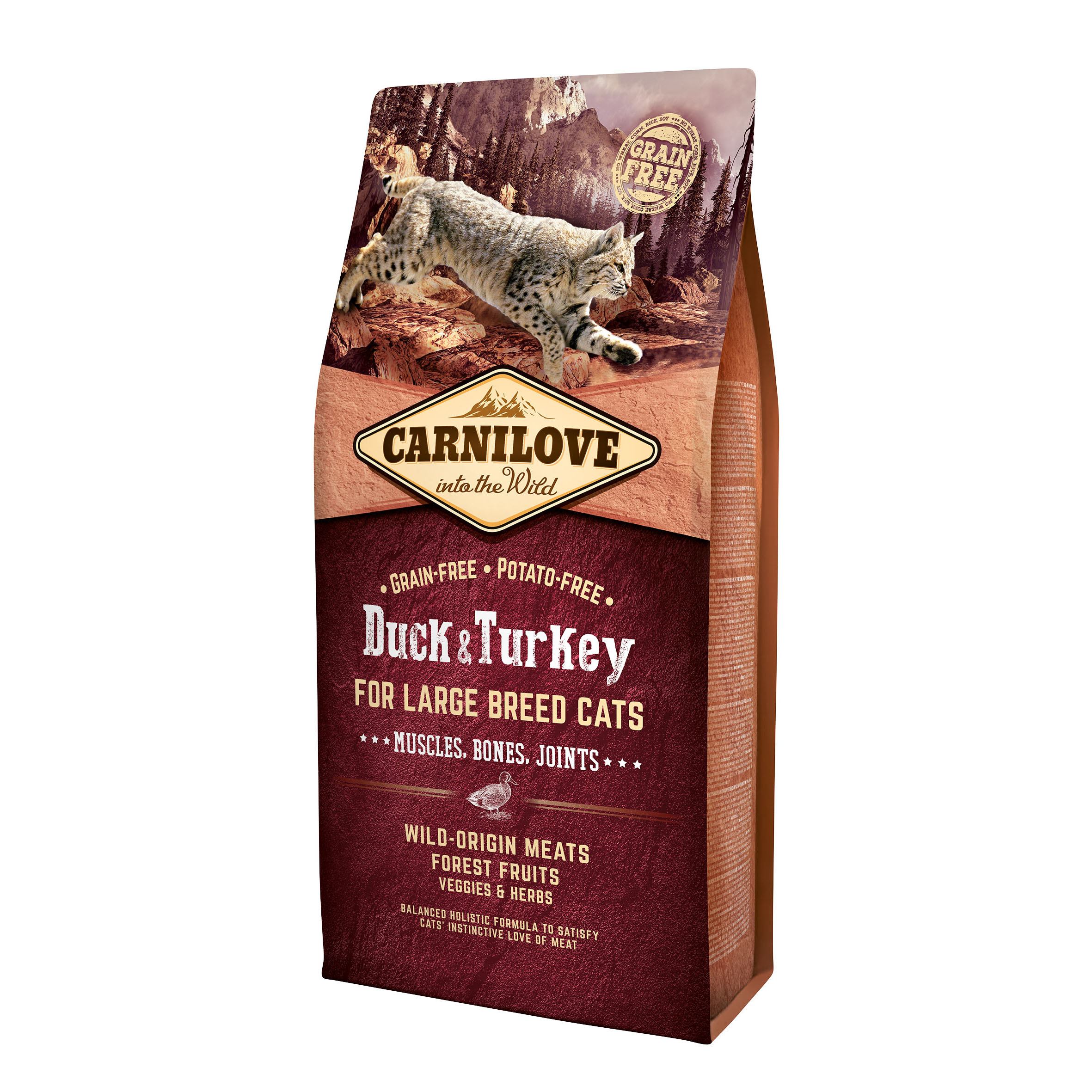 Сухой корм для крупных пород кошек Carnilove Cat Duck&Turkey Large Breed, с уткой и индейкой, 6 кг - фото 1