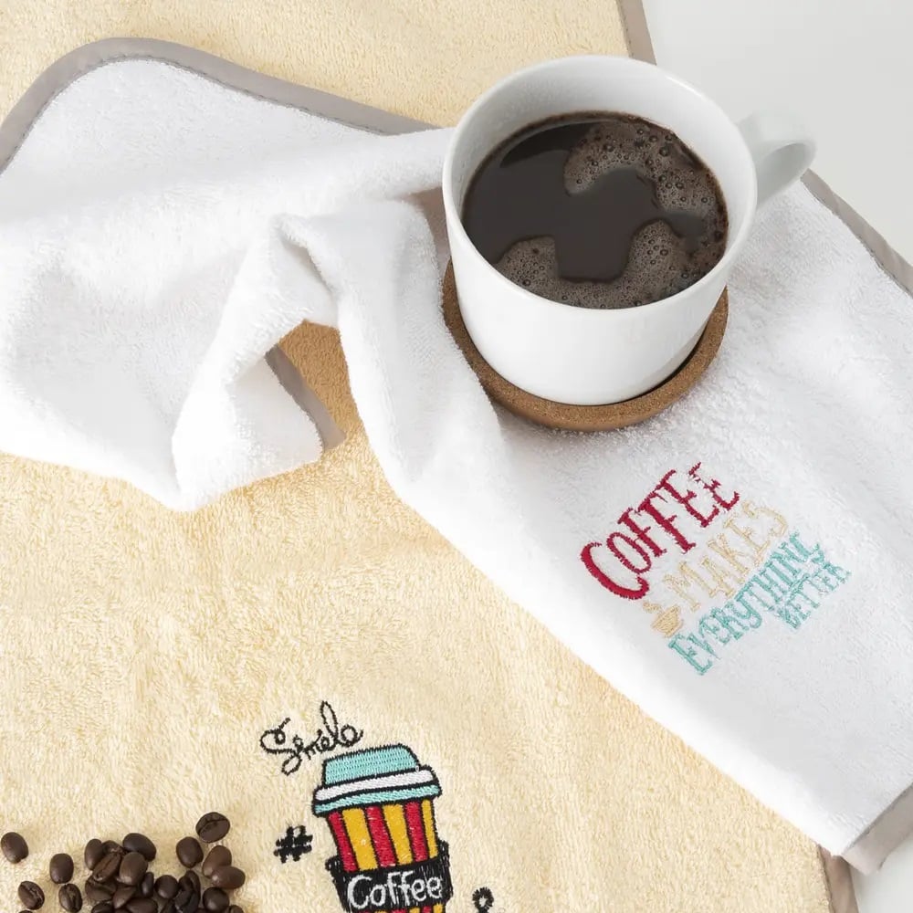 Набір махрових серветок Ideia Coffee makes everything better, 50х30 см, 2 шт., білий з молоком (8-07260) - фото 3