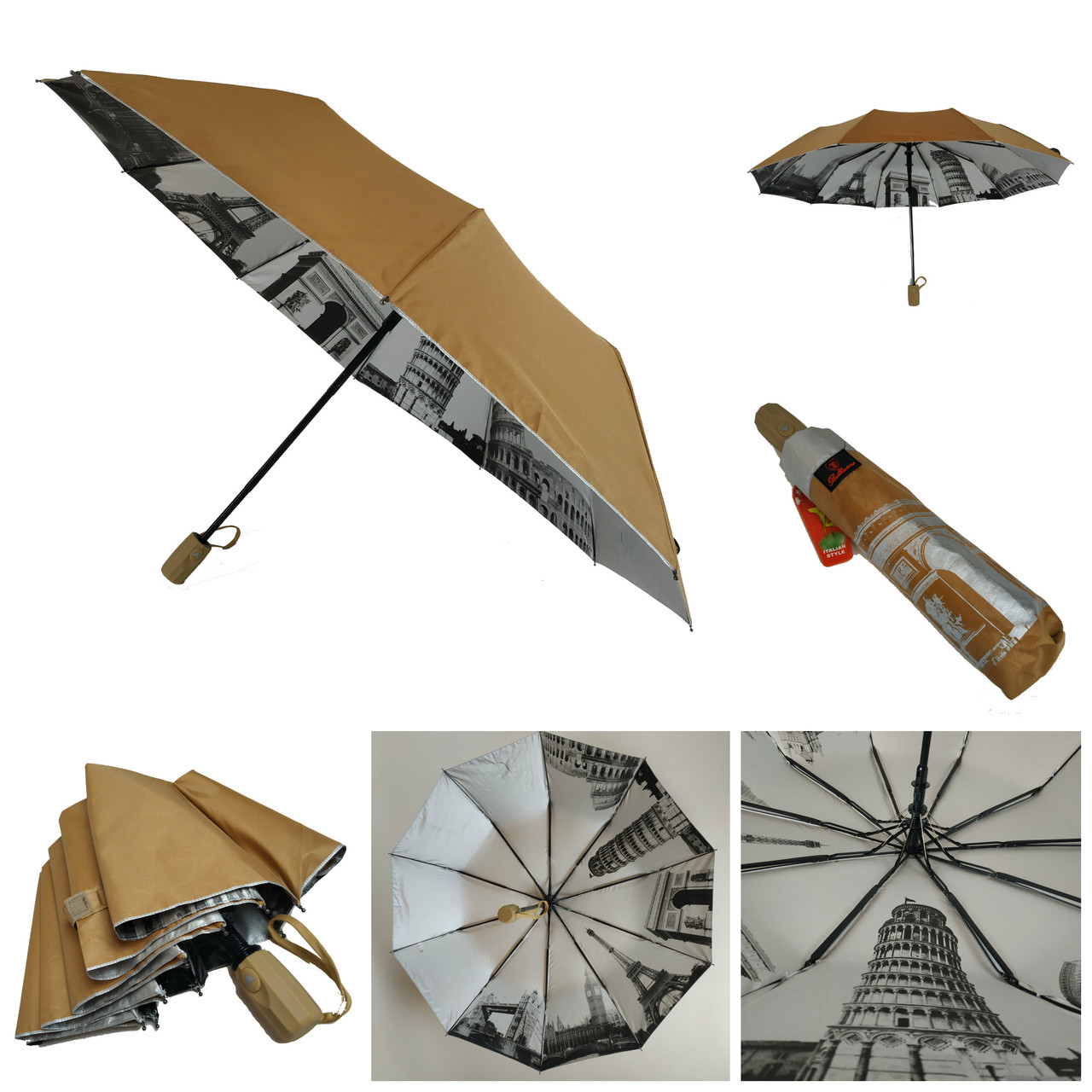 Жіноча складана парасолька напівавтомат Bellissimo 102 см бежева - фото 2