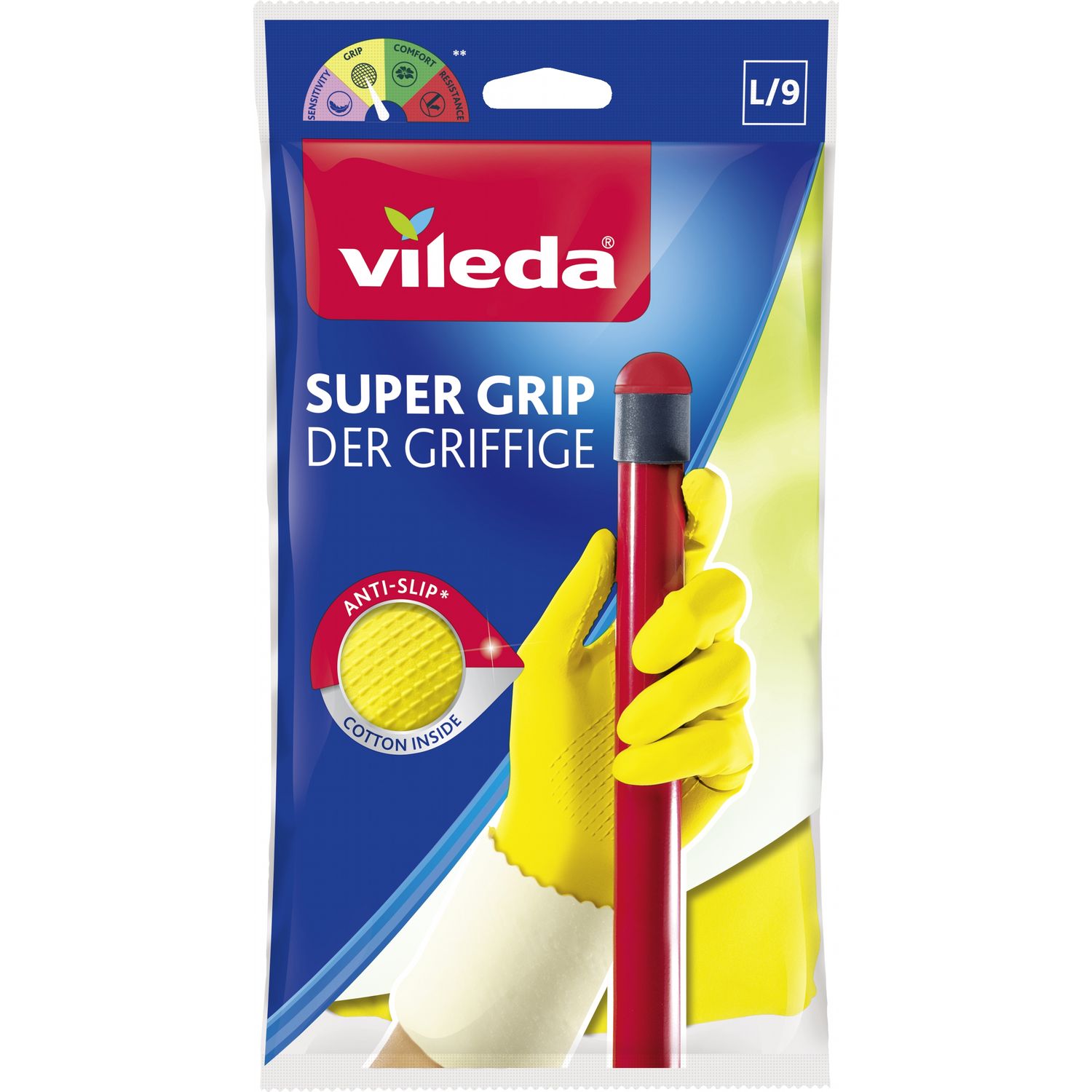 Перчатки для хозяйственных работ Vileda Super Grip, размер L (4023103092624) - фото 1
