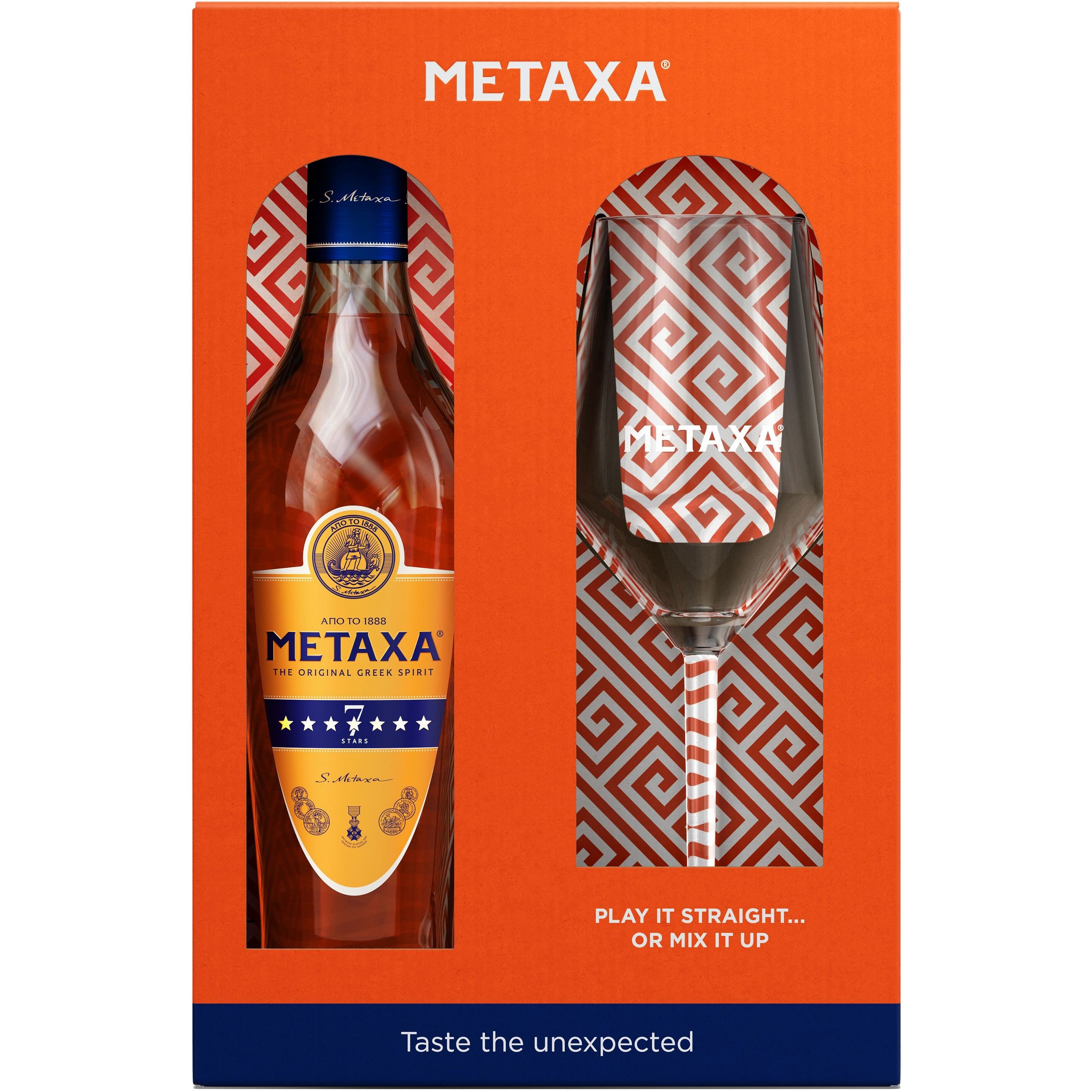 Набір бренді Metaxa 7 зірок 38% 0.7 л + келих в подарунковій коробці - фото 1