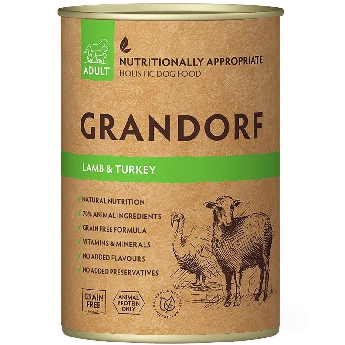 Влажный корм для взрослых собак Grandorf Lamb & Turkey с ягненком и индейкой 400 г - фото 1