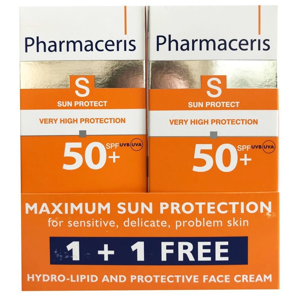 Гідроліпідний сонцезахисний крем для обличчя Pharmaceris S Sun Protect 1+1 SPF 50, 100 мл (2 шт по 50 мл), (Z14029) - фото 1