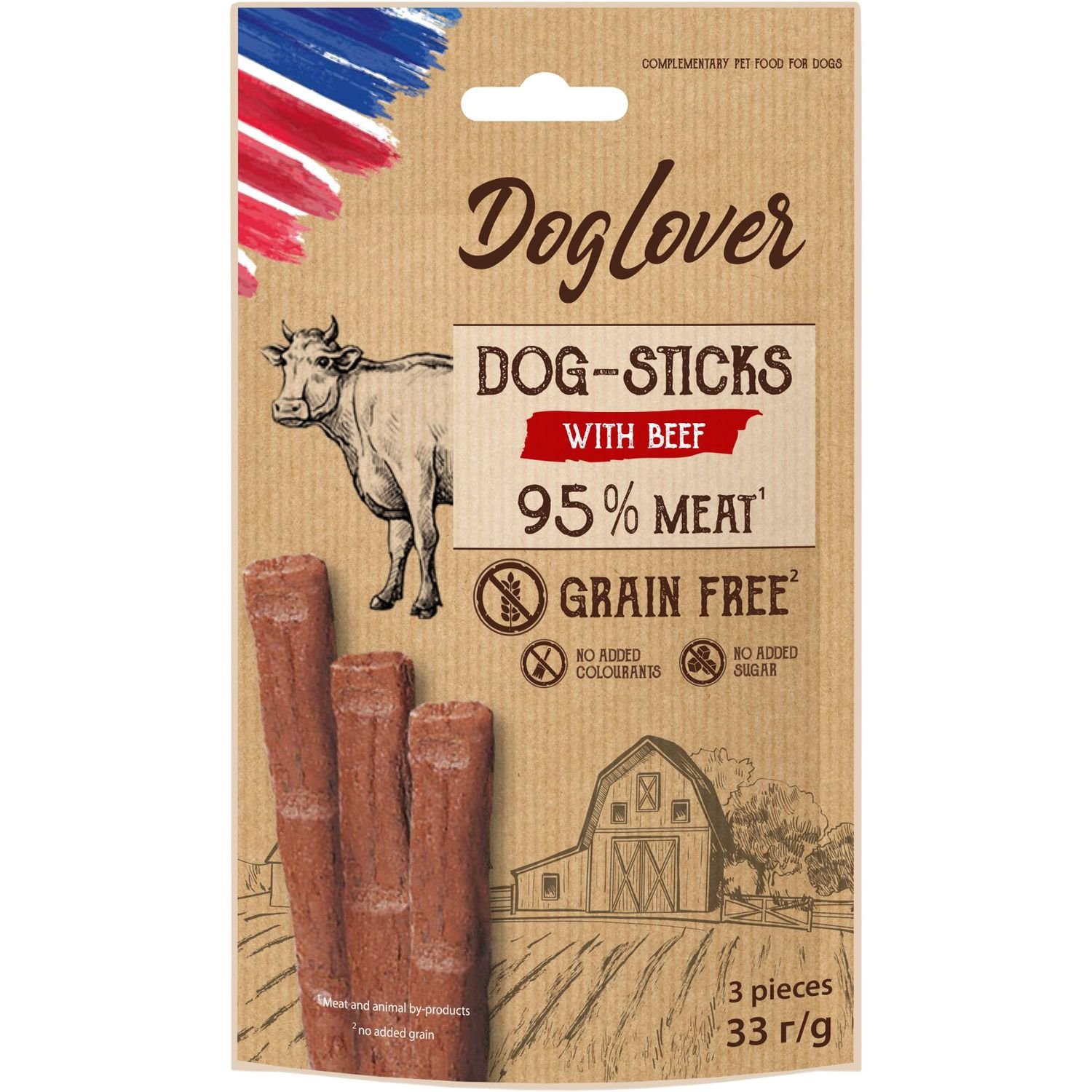 Лакомство для собак DogLover Sticks beef, с говядиной, 33 г ( 3 шт. по 11 г) - фото 1