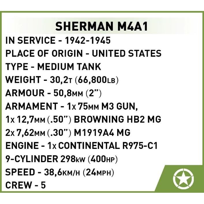 Конструктор Cobi Вторая Мировая Война Танк M4 Шерман, 312 деталей (COBI-2715) - фото 7