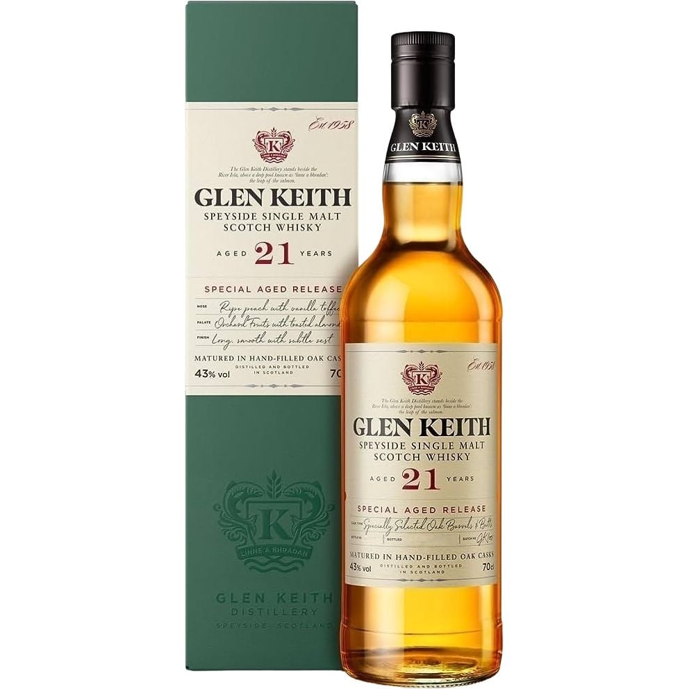 Виски Glen Keith 21 yo Speyside Single Malt Scotch Whisky 43% 0.7 л, в подарочной упаковке - фото 1