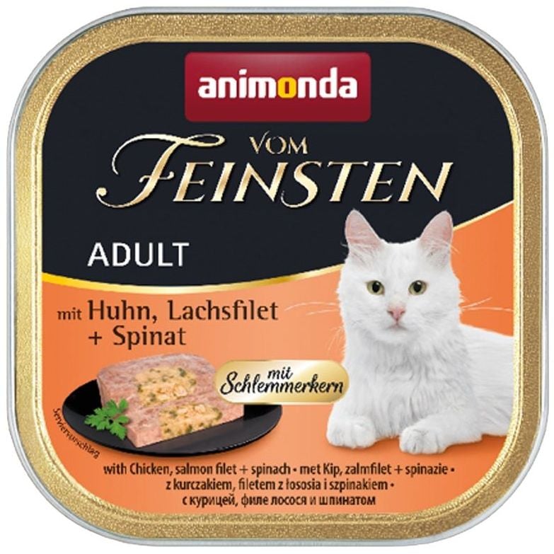 Влажный корм для кошек Animonda Vom Feinsten Adult with Chicken, Salmon filet + Spinach, с курицей, лососем и шпинатом, 100 г - фото 1