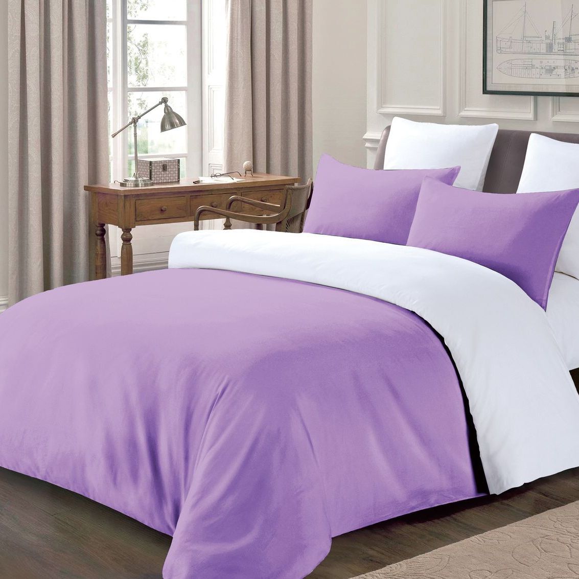 Комплект постельного белья Love You 3/35, полисатин, евростандарт, фиолетовый с белым (56003) - фото 1