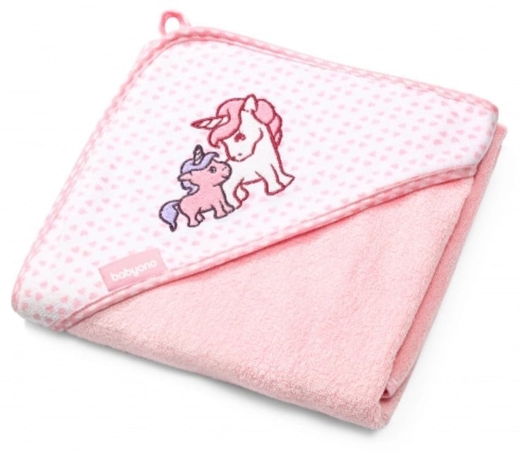 Рушник з капюшоном BabyOno Єдиноріг, 100х100 см, рожевий (346/01) - фото 1
