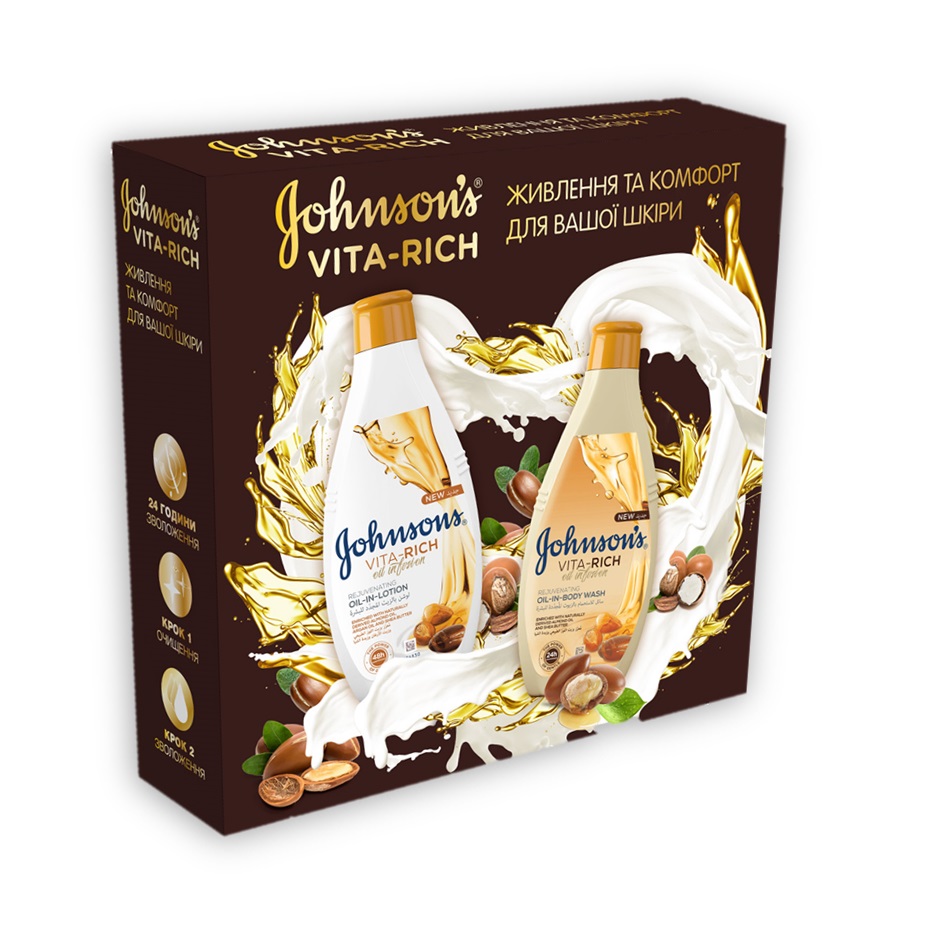 Подарунковий набір Johnson's Vita-Rich Розкіш олій: гель для душу, 250 мл + лосьйон для тіла, 250 мл - фото 1