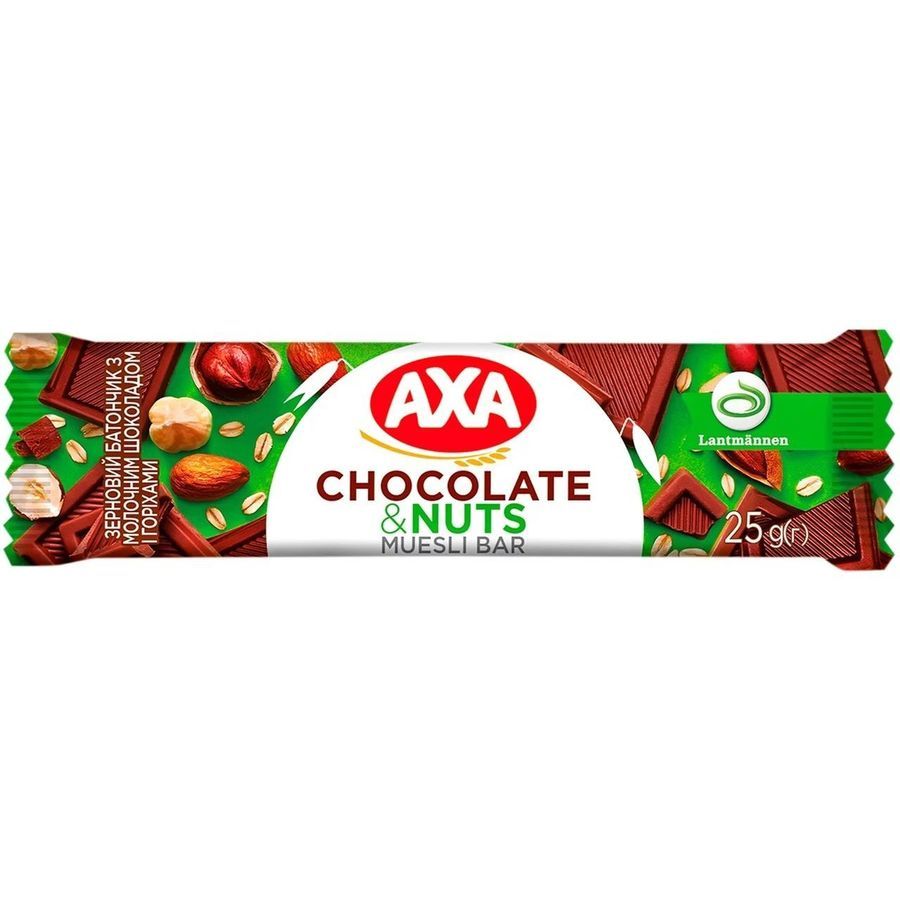 Батончик AXA зерновой с молочным шоколадом и орехами 25 г - фото 1