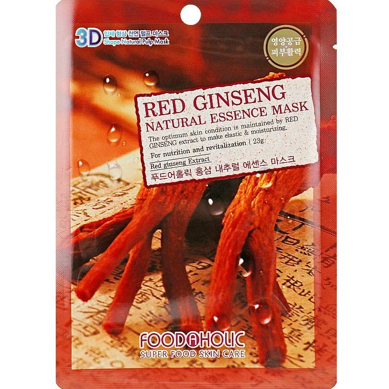 Тканевая 3D-маска для лица Food A Holic Natural Essence Mask Red Ginseng Красный женьшень 23 г - фото 1