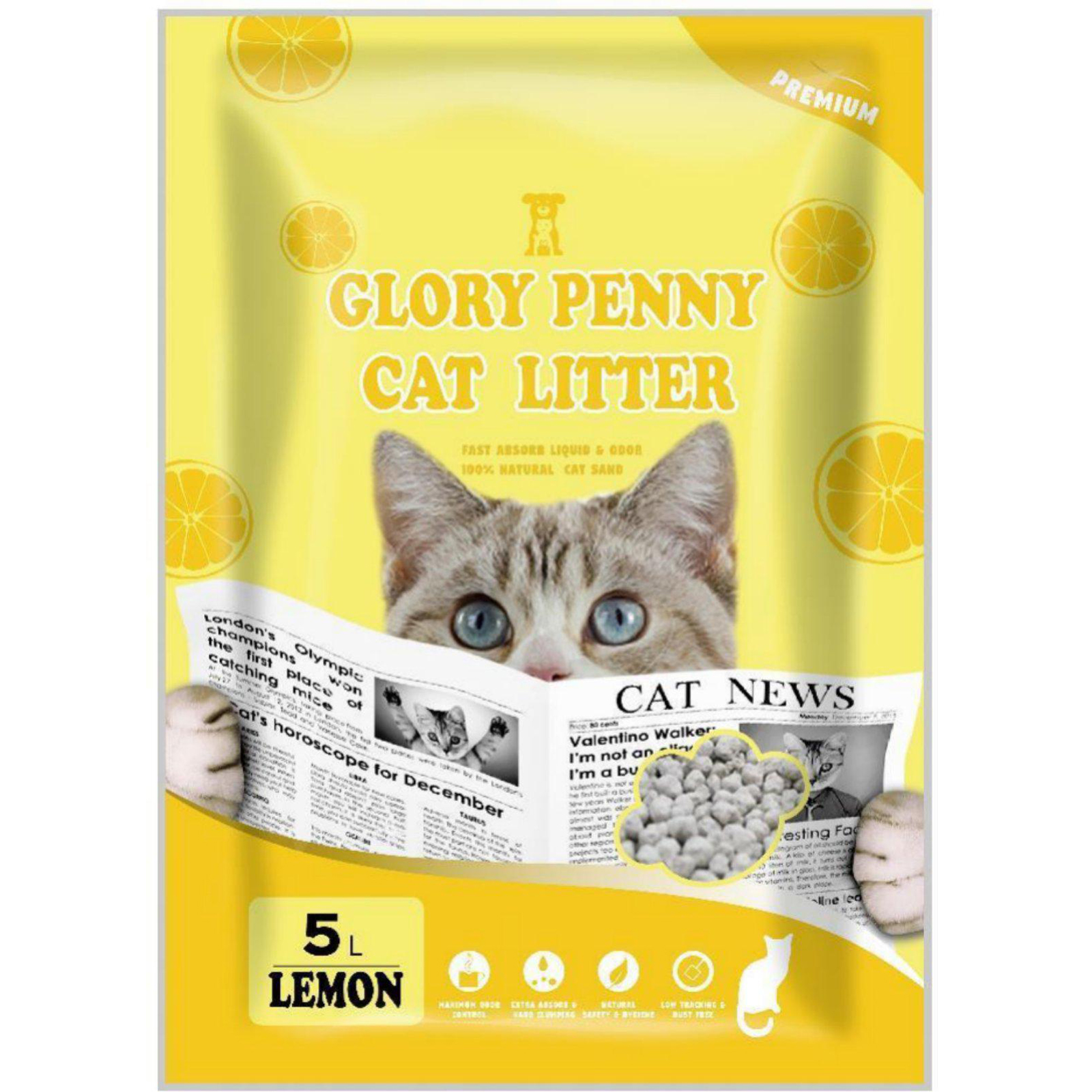 Наповнювач для котячого туалету Glory Penny бентонітовий з ароматом лимона 5 л - фото 1