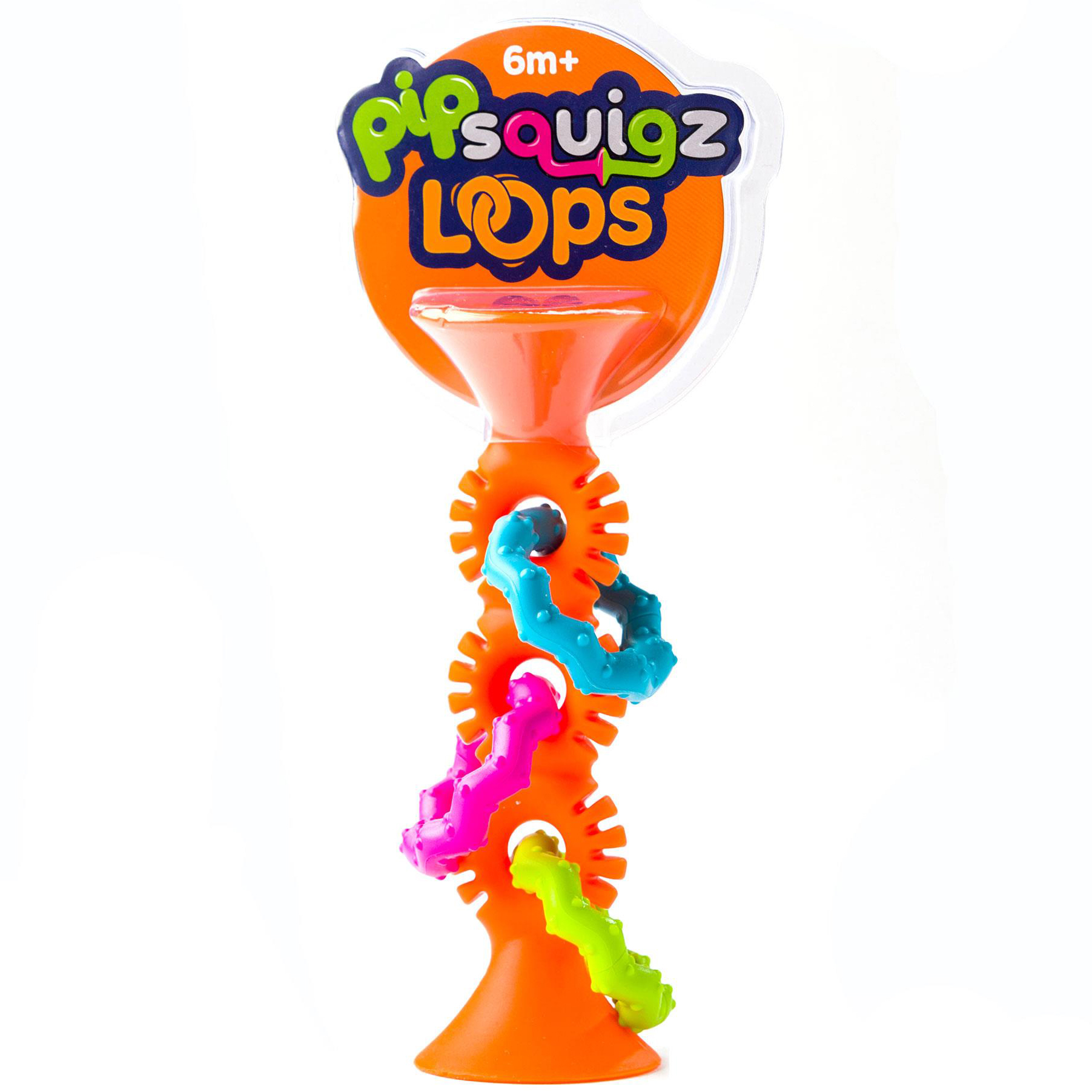 Прорезыватель-погремушка на присосках Fat Brain Toys pipSquigz Loops оранжевый (F165ML) - фото 3