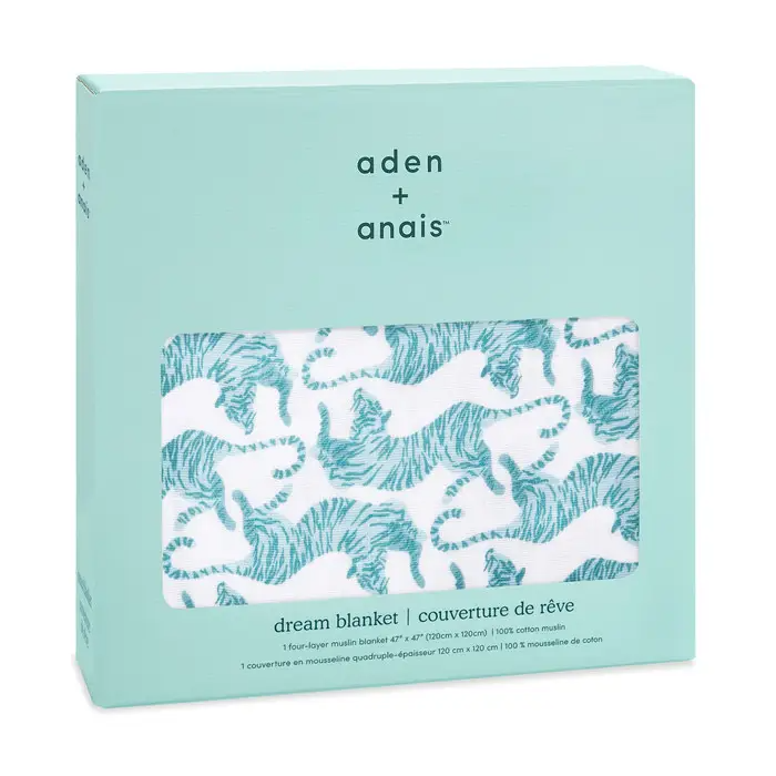 Одеяло Aden + Anais Dancing Tigers, муслин, 120х120 см, белый с голубым (ADBC10009) - фото 3