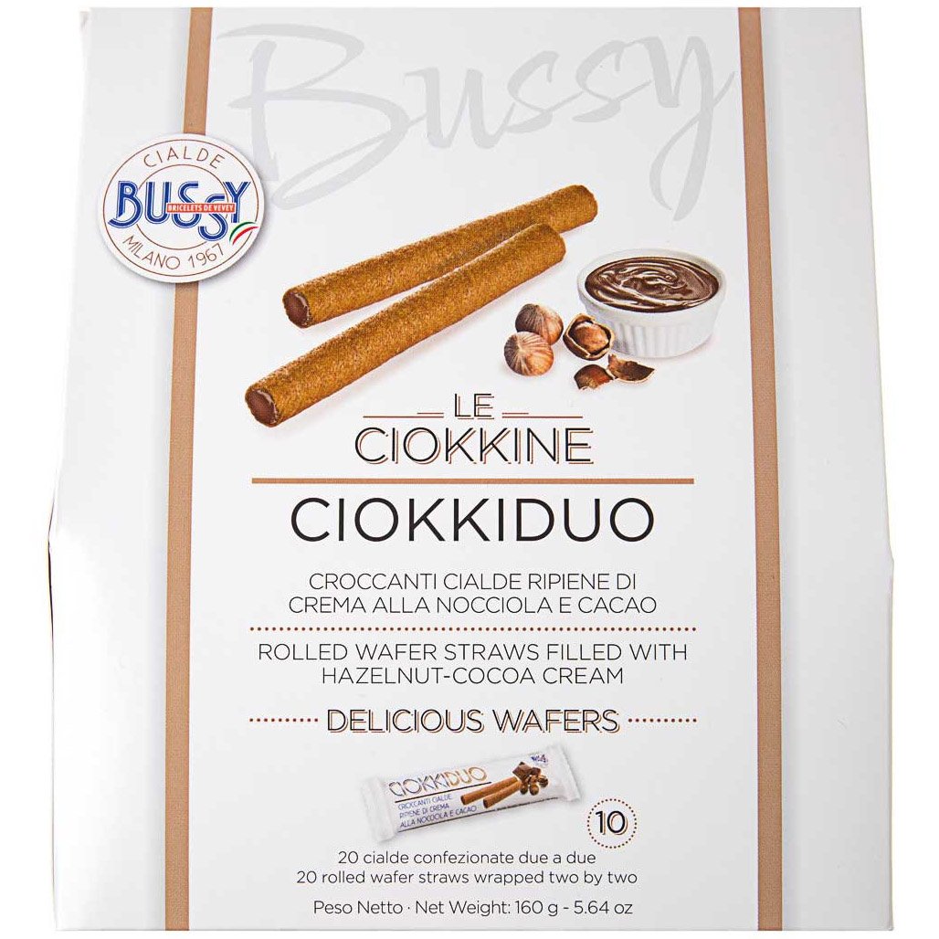 Вафельные трубочки Bussy CiokkiDuo Le Ciokkine с какао-ореховым кремом 160 г - фото 1