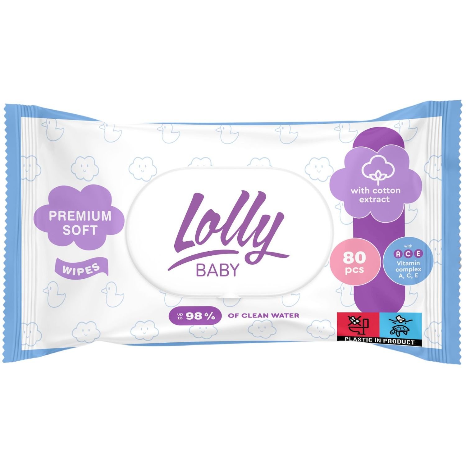 Вологі серветки Lolly Baby Premium Soft, з клапаном, 80 шт. - фото 1