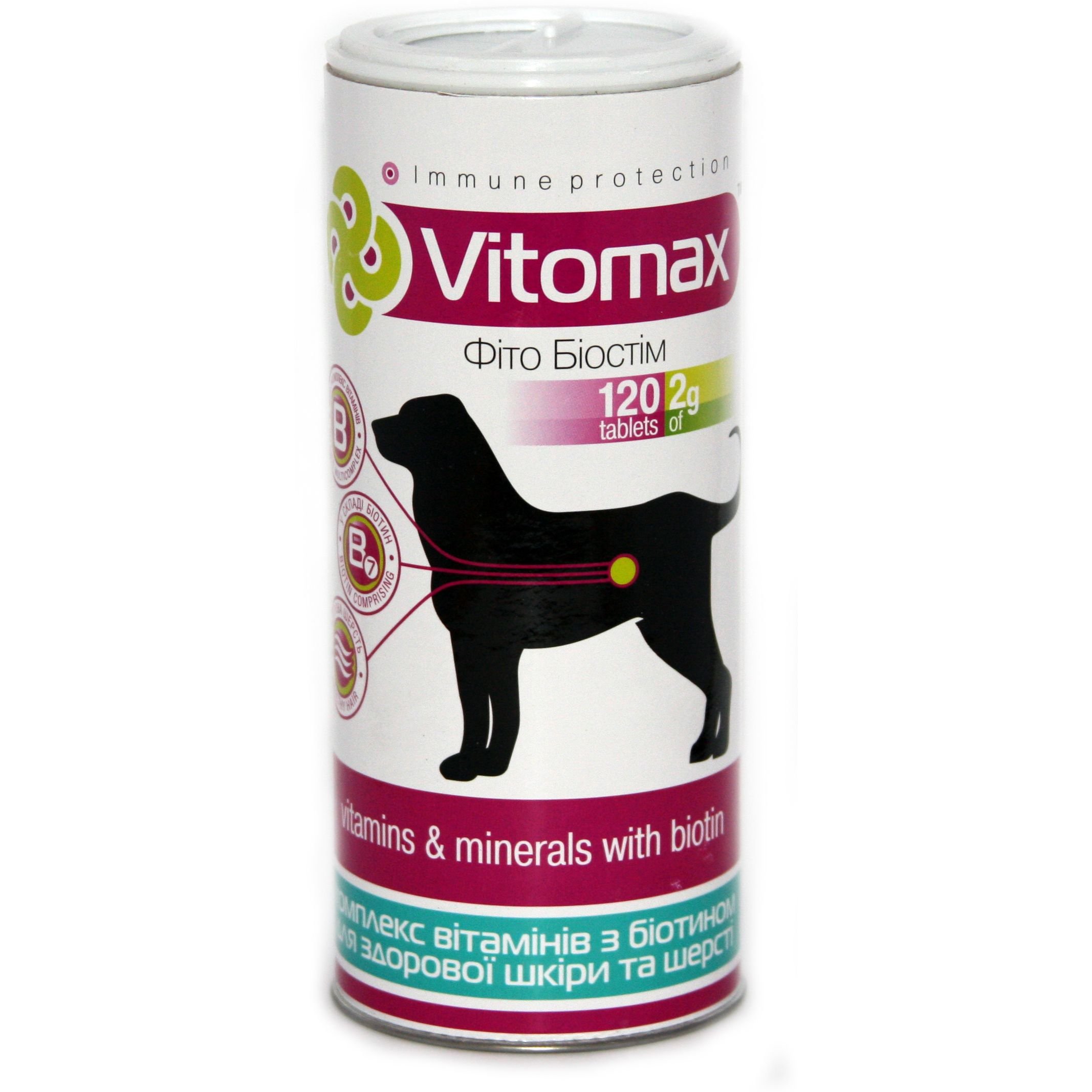 Вітаміни Vitomax з біотіном для здорової шкіри та шерсті для собак, 120 таблеток - фото 1