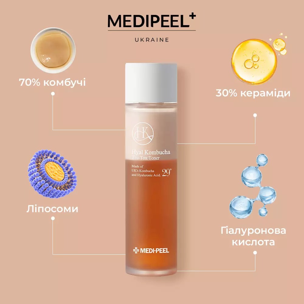 Тонер для лица Medi-Peel Hyal Kombucha Tea-Tox Toner с комбучей и гиалуроновой кислотой 150 мл - фото 2