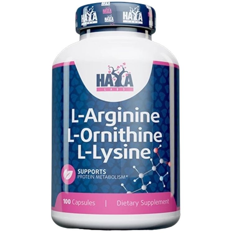 Амінокислоти Аргінін, Орнітин, Лізин Haya Labs L-Arginine L-Ornithine L-Lysine 100 капсул - фото 1