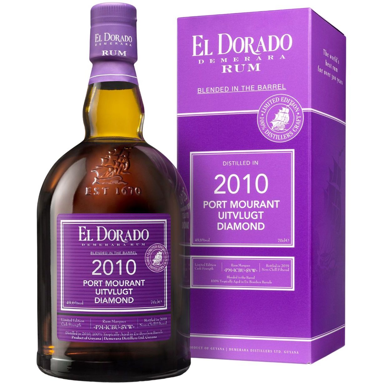 Ром El Dorado Port Mourant-Uitvlugt-Diamond 2010 49.6% 0.7 л у подарунковій упаковці - фото 1