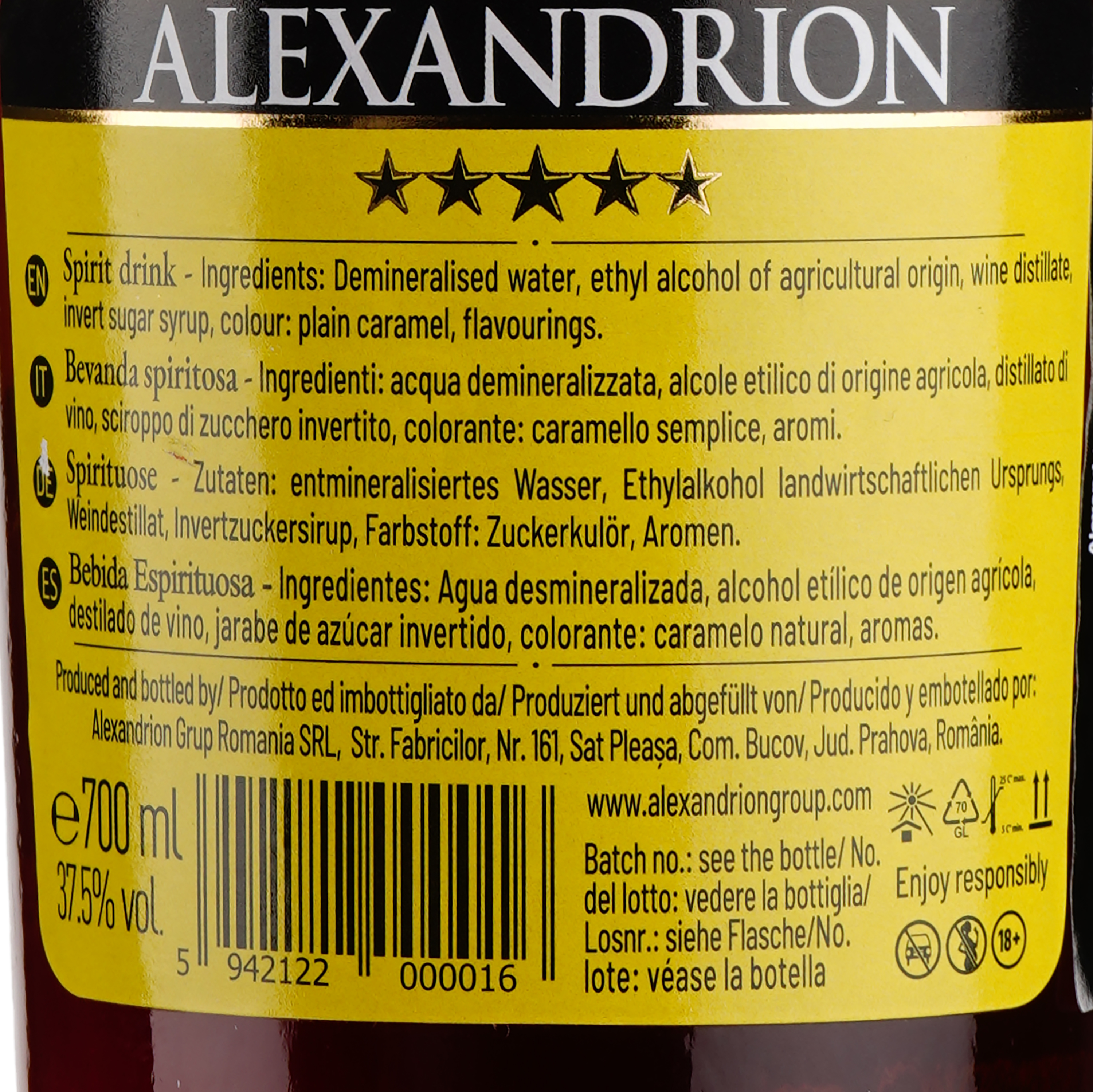 Міцний алкогольний напій Alexandrion 5 зірок, 37,5%, 0,7 л - фото 3