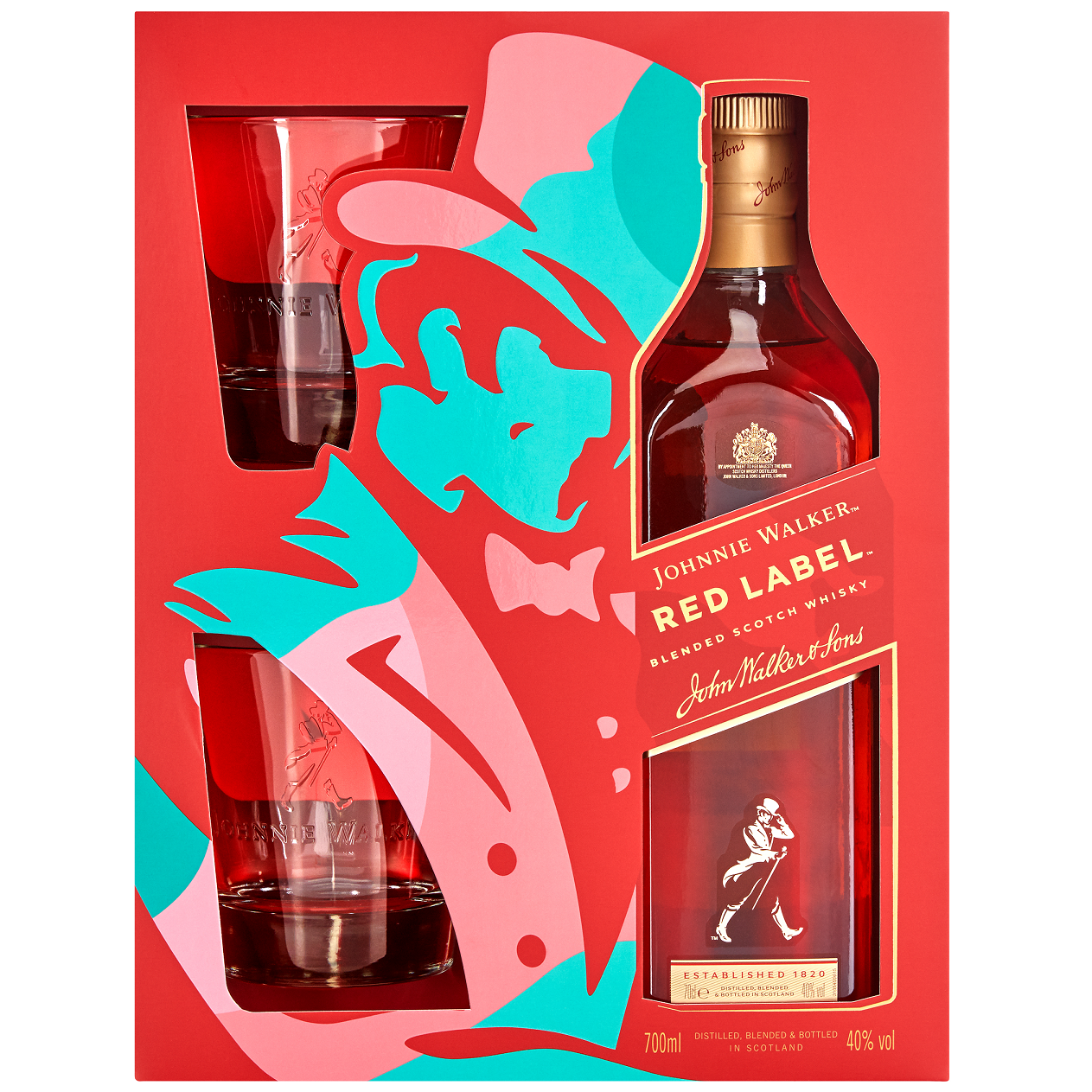 Віскі Johnnie Walker Red label Blended Scotch Whisky, 40%, 0,7 л + 2 келихи - фото 1