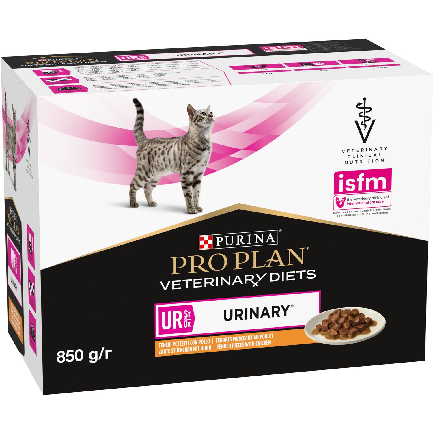Вологий дієтичний корм для дорослих котів Purina Pro Plan Veterinary Diets UR ST/OX Urinary для розчинення та зниження утворення струвітних каменів з куркою 850 г (10 шт. по 85 г) (12308818) - фото 3