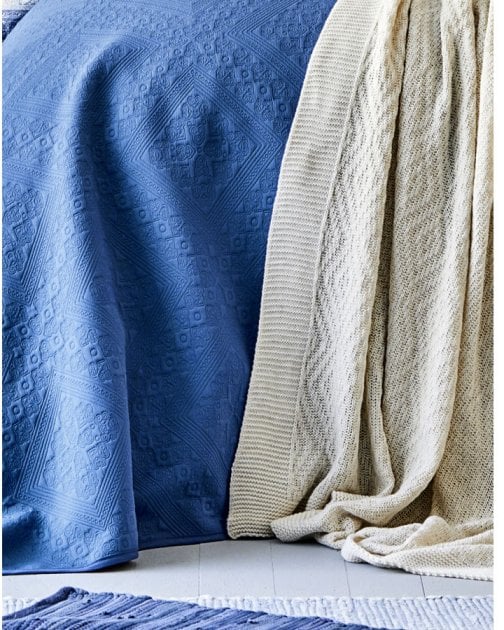 Набор постельное белье с покрывалом и пледом Karaca Home Levni mavi 2020-1, евро, синий, 8 предметов (svt-2000022238762) - фото 3