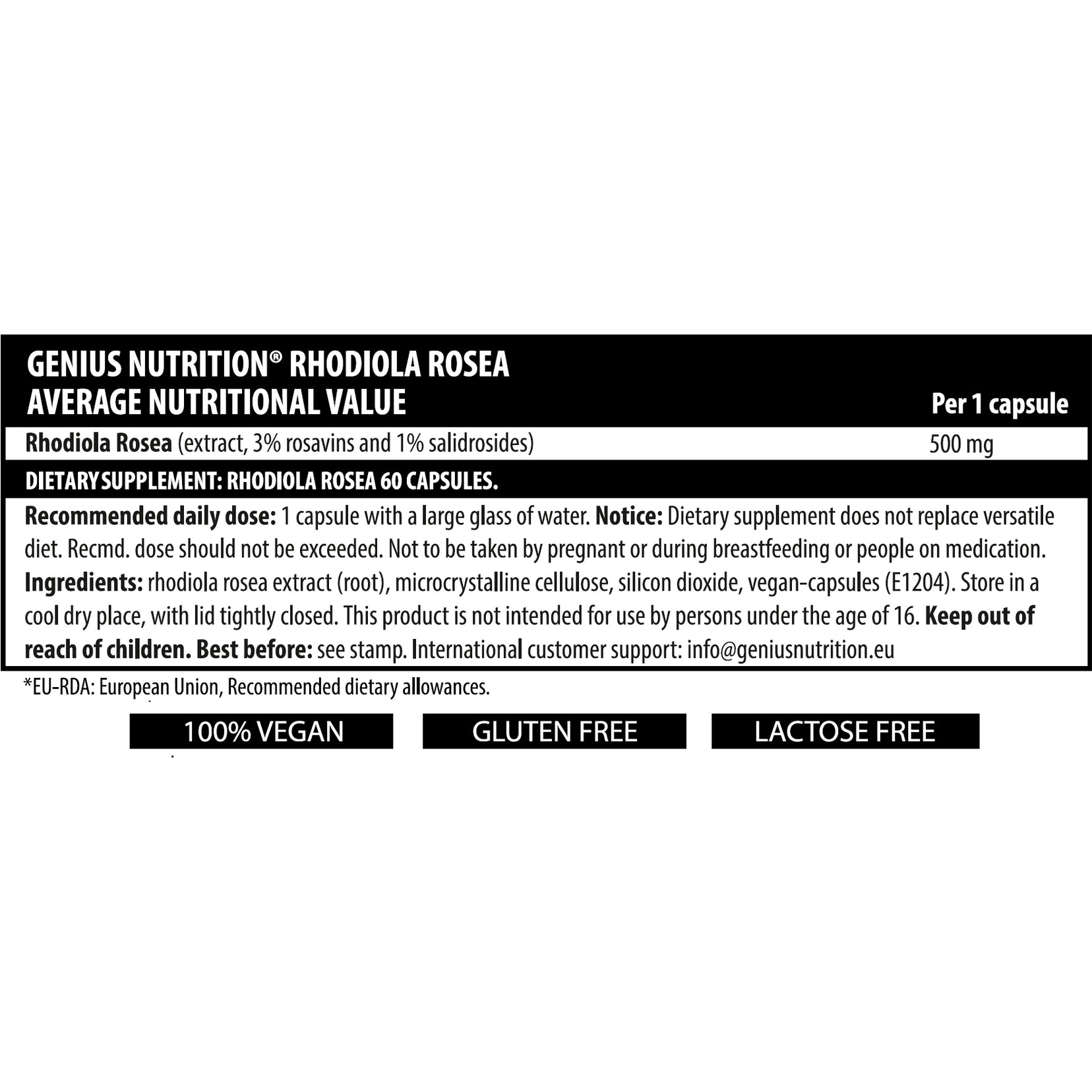 Экстракт родиолы розовой Genius Nutrition Rhodiola Rosea 60 капсул - фото 2