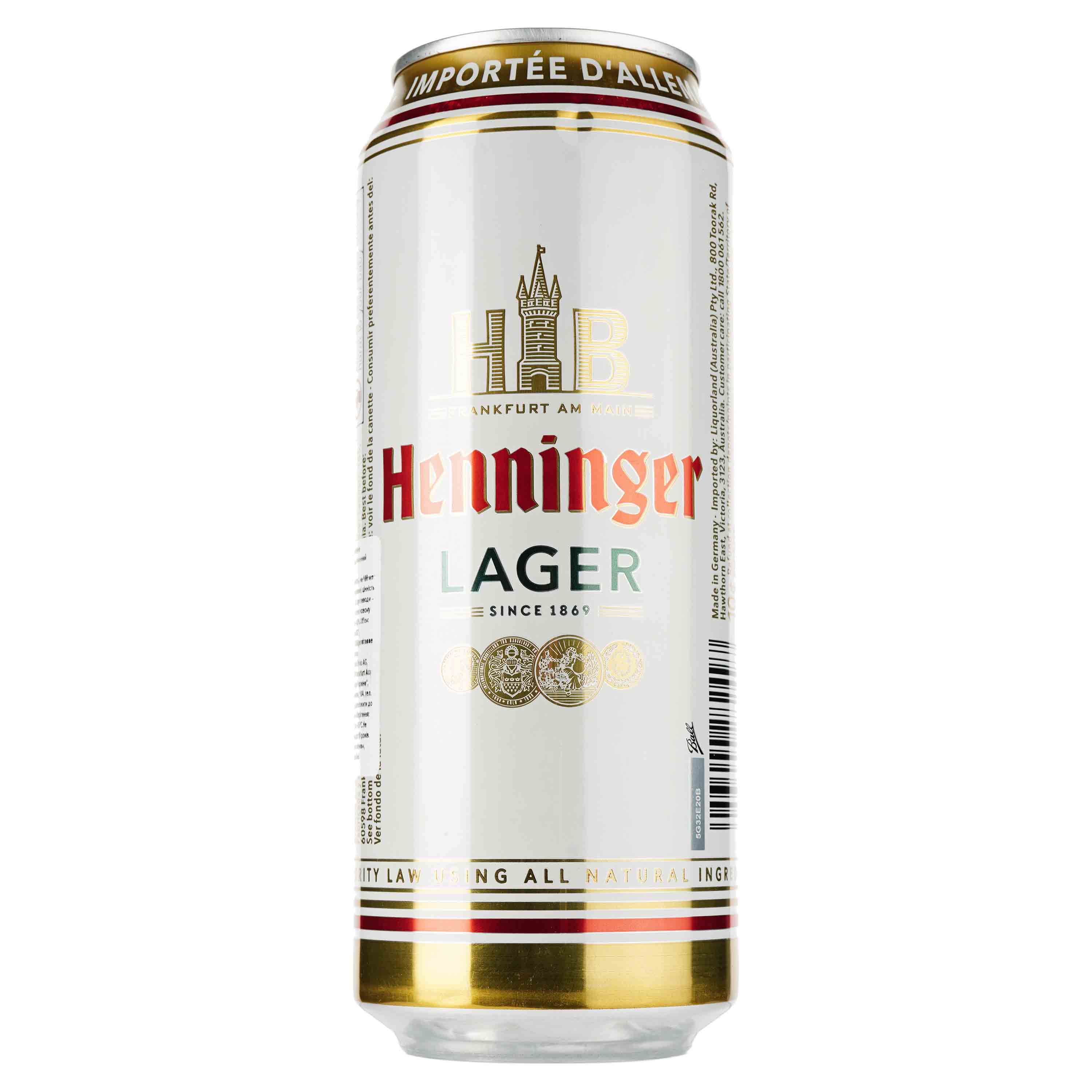 Пиво Henninger Lager, светлое, фильтрованное, 4,8%, ж/б, 0,5 л - фото 1