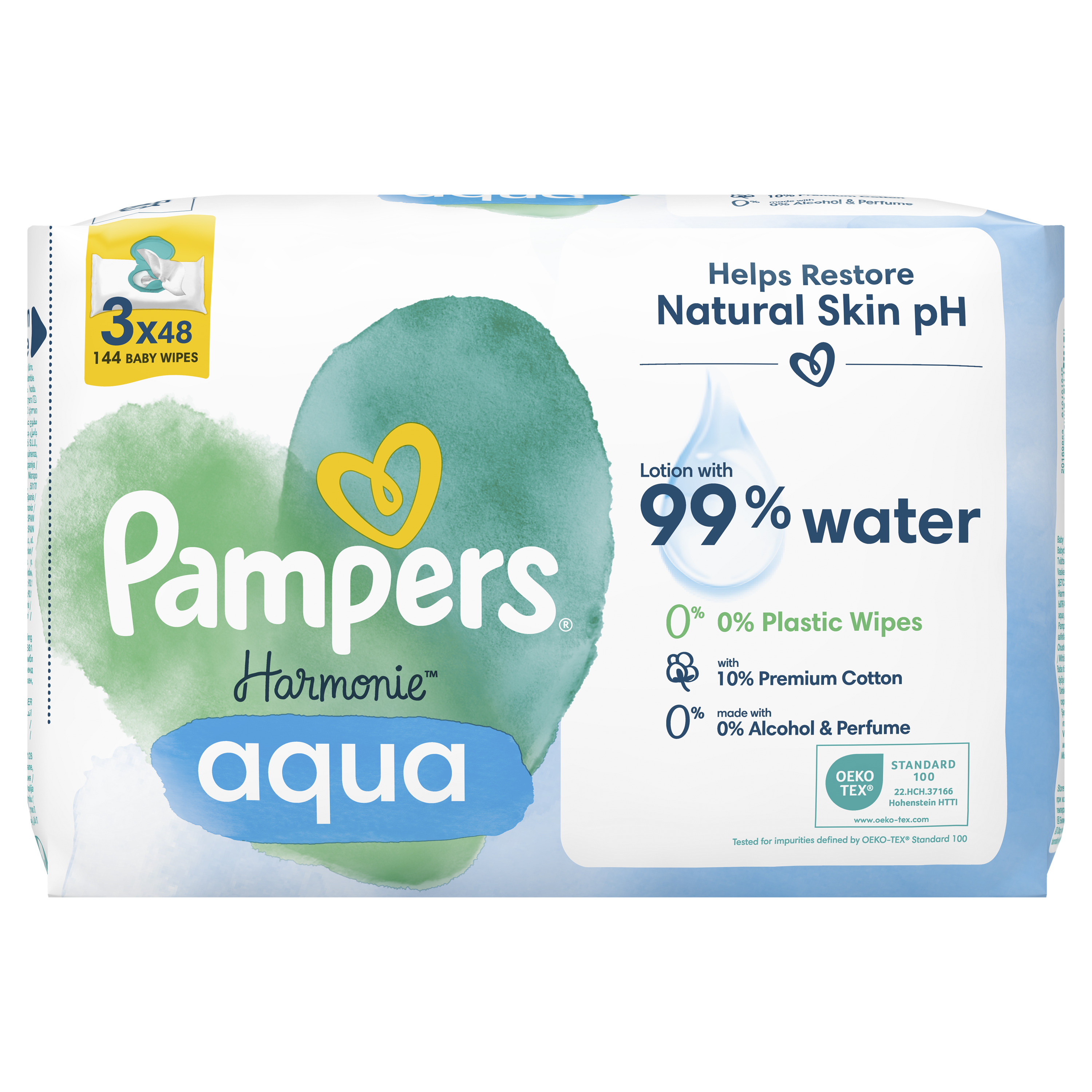 Дитячі вологі серветки Pampers Harmonie Aqua 144 шт. (3 уп. по 48 шт.) - фото 2