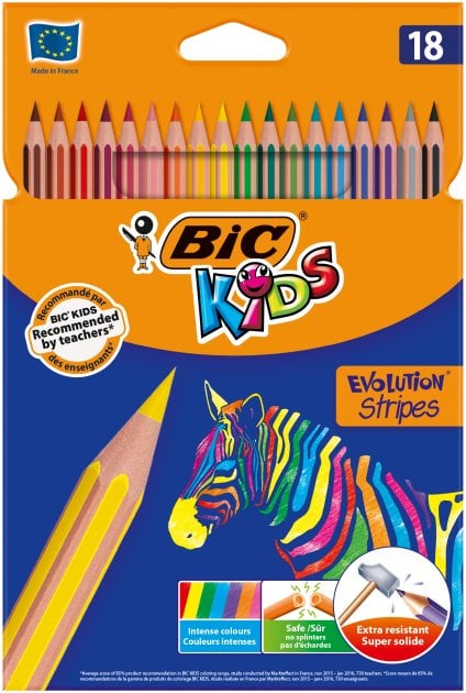 Карандаши цветные BIC Kids Evolution Stripes, 18 цветов (950524) - фото 1