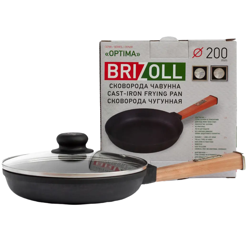 Сковорода Brizoll Optima з кришкою, чавунна, 20х3,5 см (O2035-P-C) - фото 1