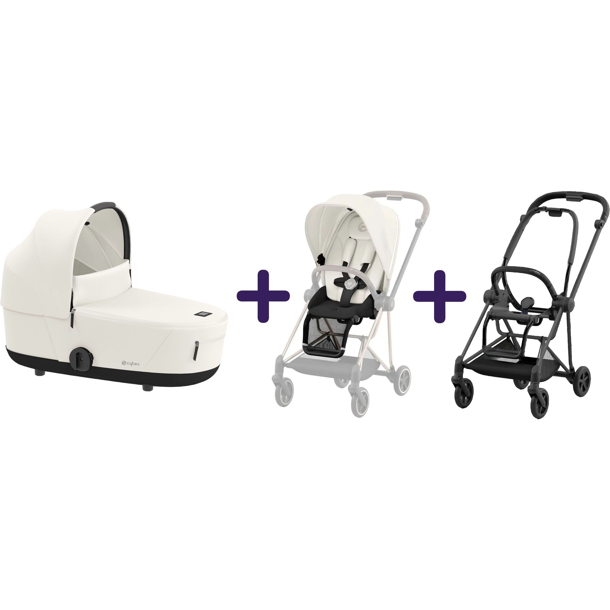 Люлька Cybex Mios Lux Off White + Текстиль для прогулянкового блоку Cybex Mios Off White + Шасі для коляски Cybex Mios LS RBA Matt Black - фото 1