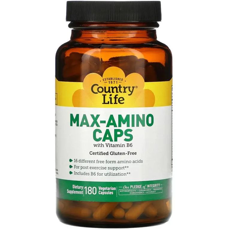 Комплекс Амінокислот з вітаміном B6 Country Life Max-Amino Cap 180 капсул - фото 1