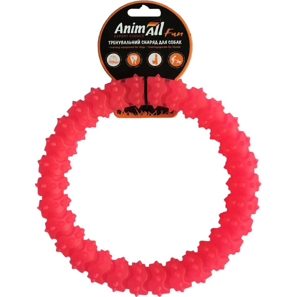 Игрушка для собак AnimAll Fun AGrizZzly Кольцо с шипами кораловая 20 см - фото 1