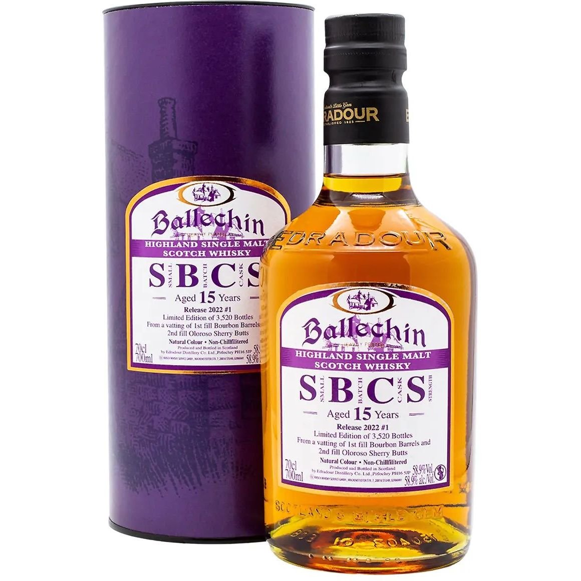 Виски Ballechin 15 yo Cask Strength Batch 1 Single Malt Scotch Whisky 58.9% 0.7 л в подарочной упаковке - фото 1