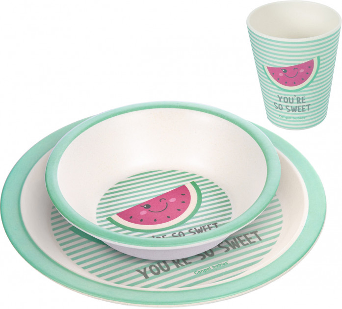 Комплект посуду Canpol babies So Cool Кавун, 3 елементи, бірюзовий з рожевим (9/226_pin) - фото 1