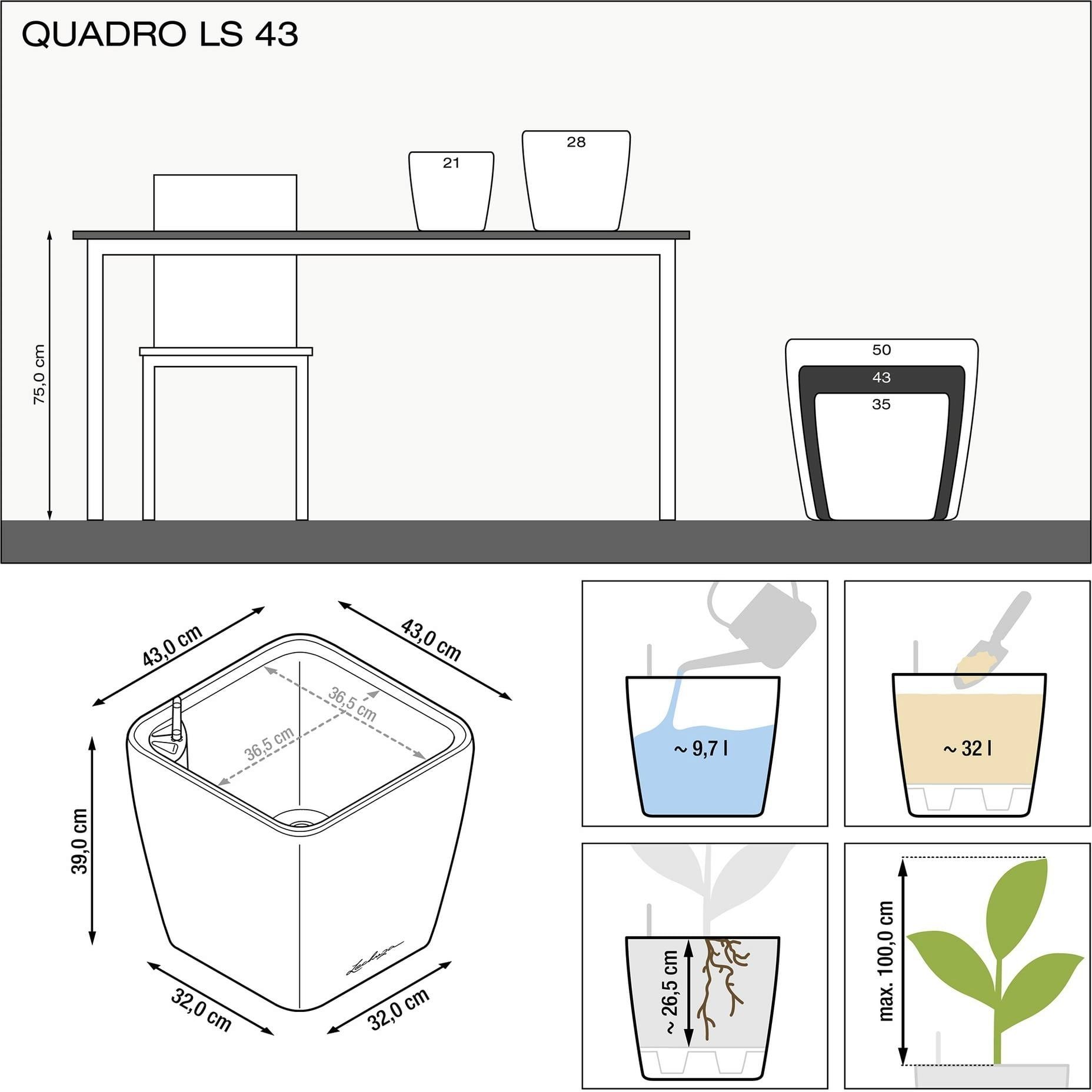 Вазон Lechuza Quadro Premium LS 43 сіро-коричневий (16185) - фото 5