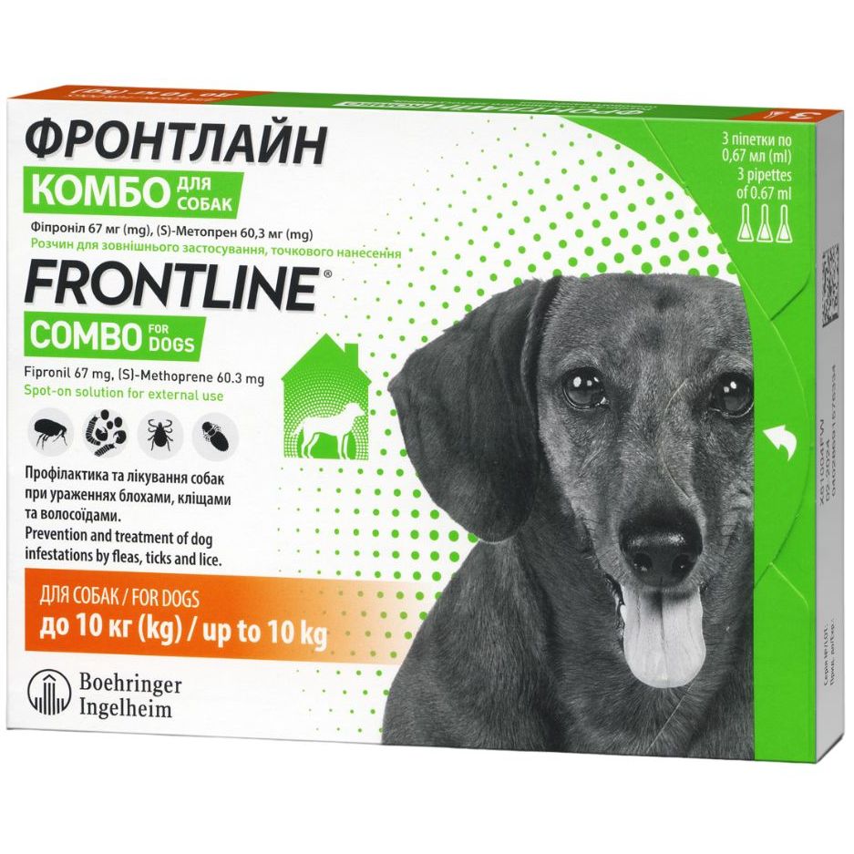 Капли Boehringer Ingelheim Frontline Combo от блох и клещей для собак 2-10 кг 2.01 мл (3 шт. х 0.67 мл) (159917) - фото 2
