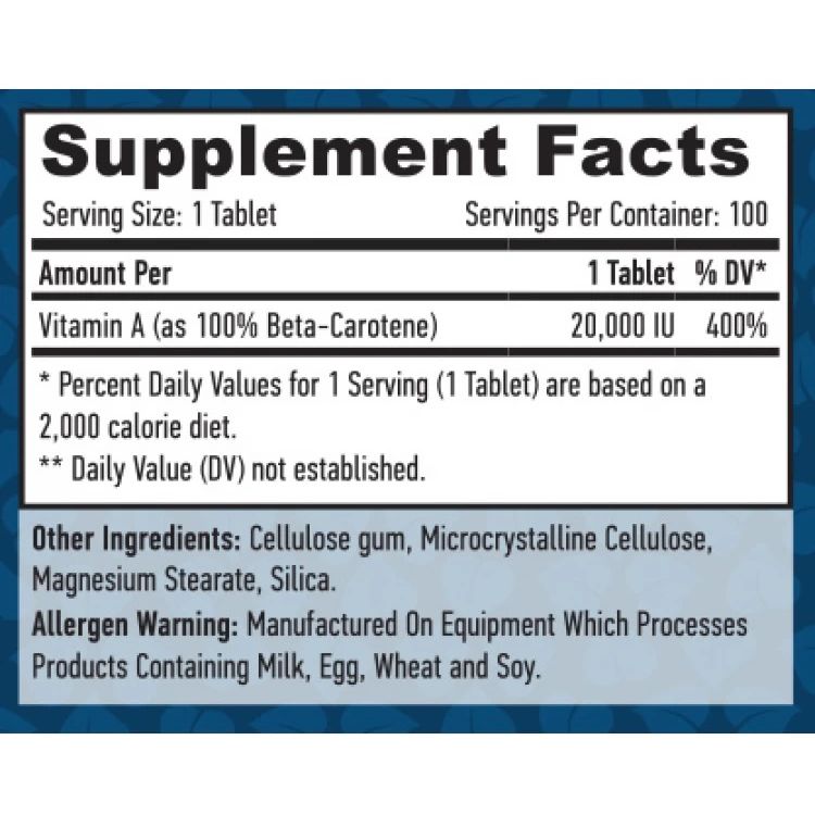 Натуральный Бета-Каротин (Витамин А) Haya Labs Natural Beta Carotene 20000 IU 100 таблеток - фото 3