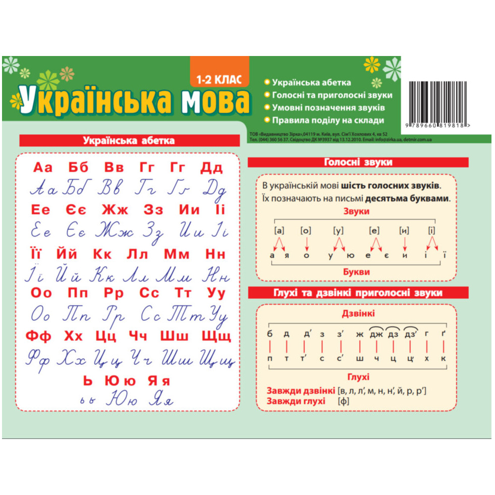 Картонка-підказка Зірка Абетка Українська мова 1-2 клас 20х15 см - фото 1