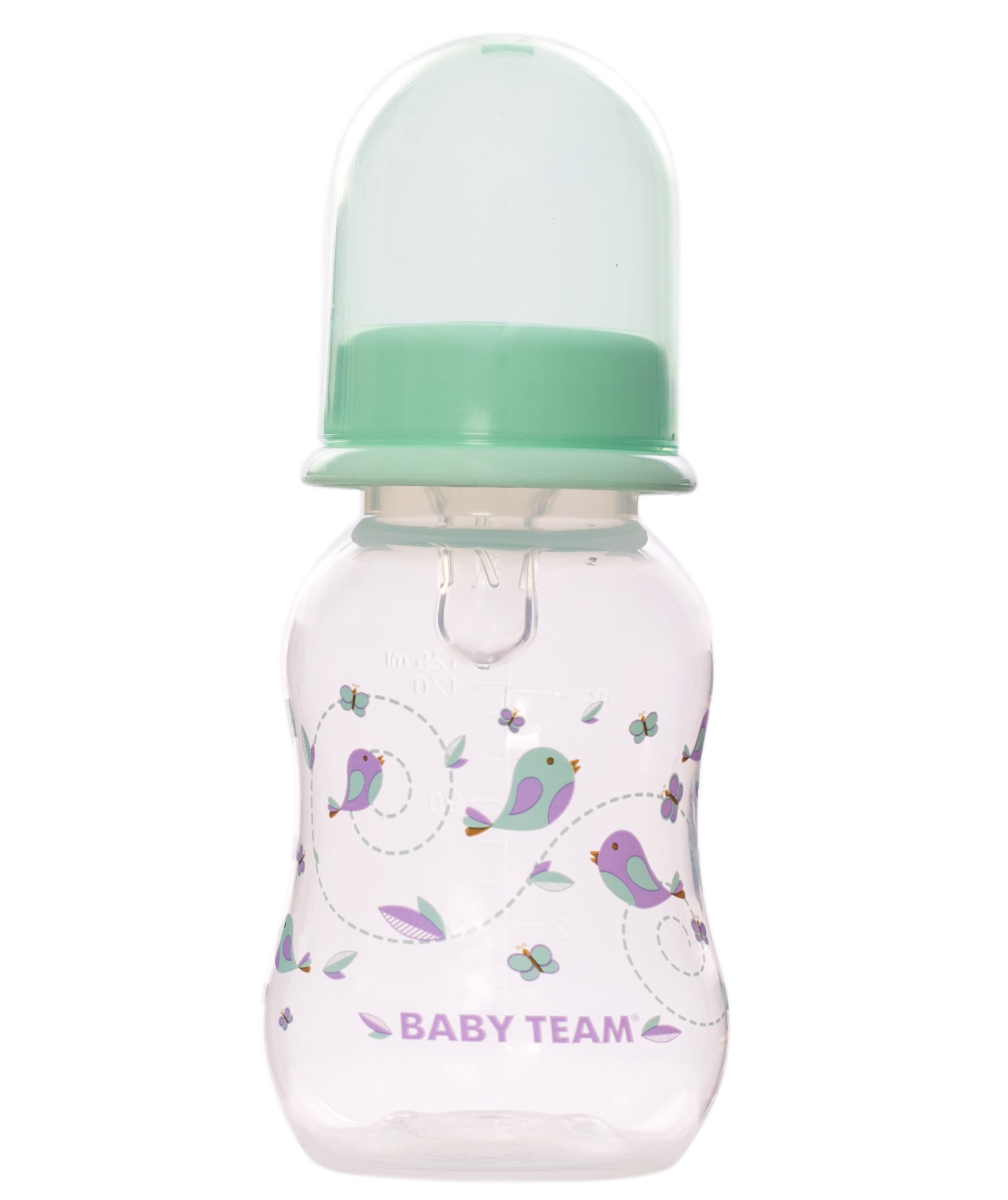 Пляшечка для годування Baby Team, з талією та силіконовою соскою, 125 мл, мятний (1111_мятный) - фото 1