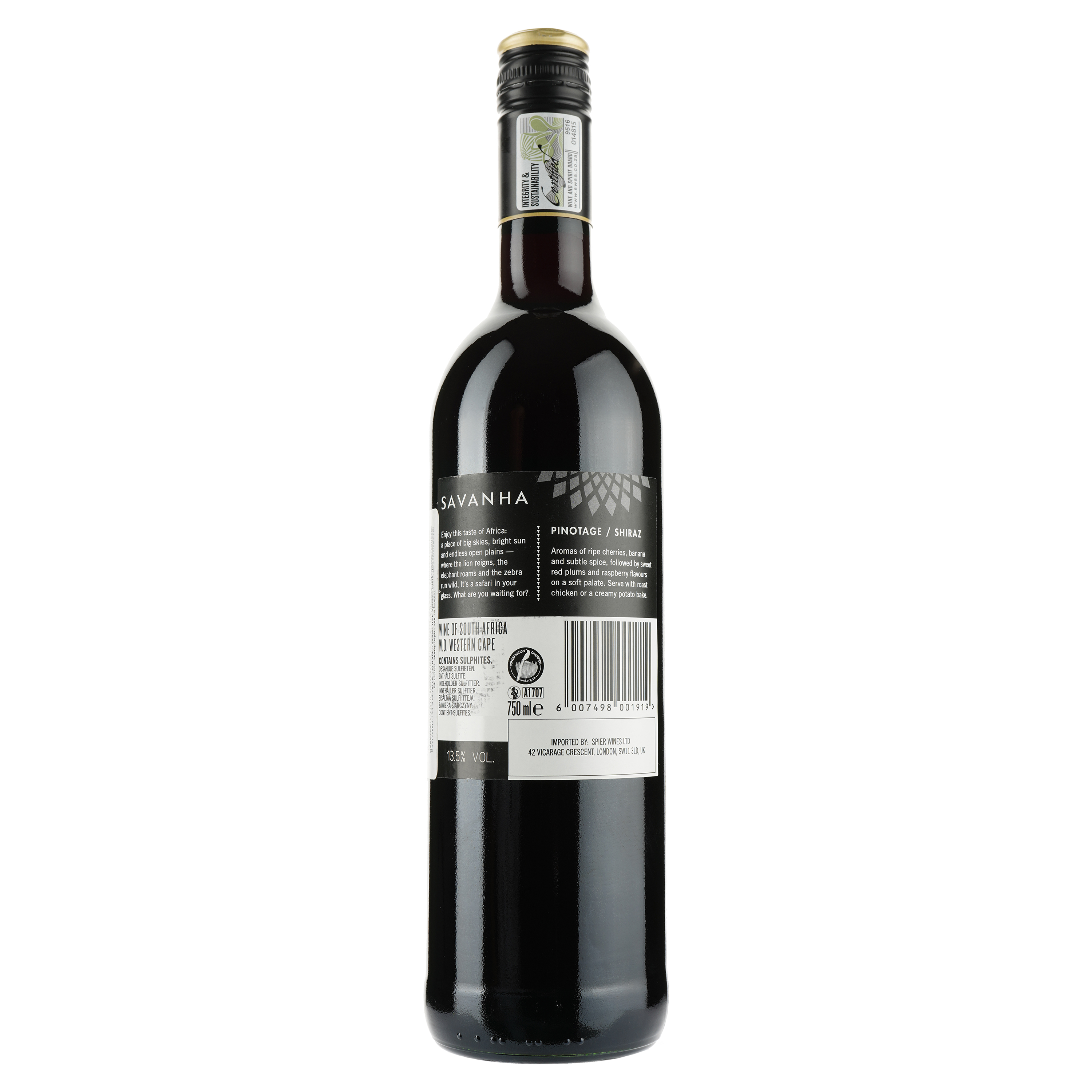 Вино Spier Wines Savanha Pinotage Shiraz, красное, сухое, 14%, 0,75 л (3818) - фото 2
