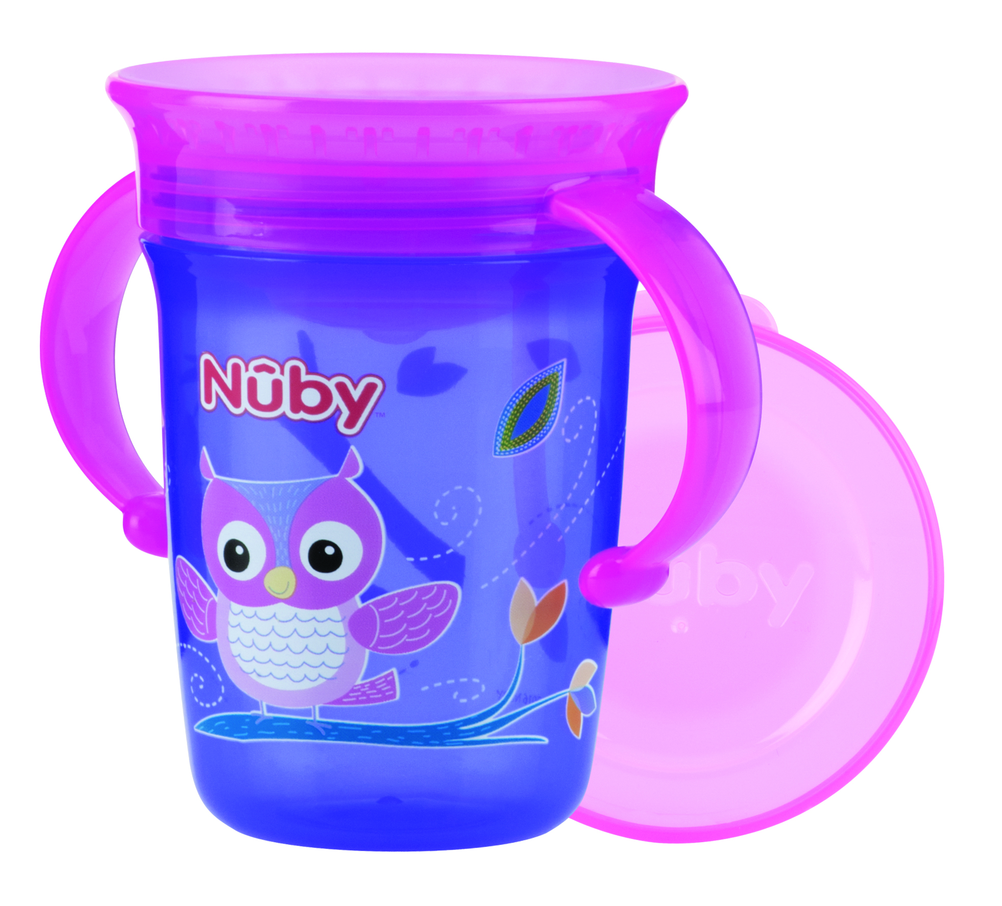 Чашка-непроливайка Nuby 360° з ручками і кришечкою, фіолетовий, 240 мл (NV0414001prpl) - фото 1