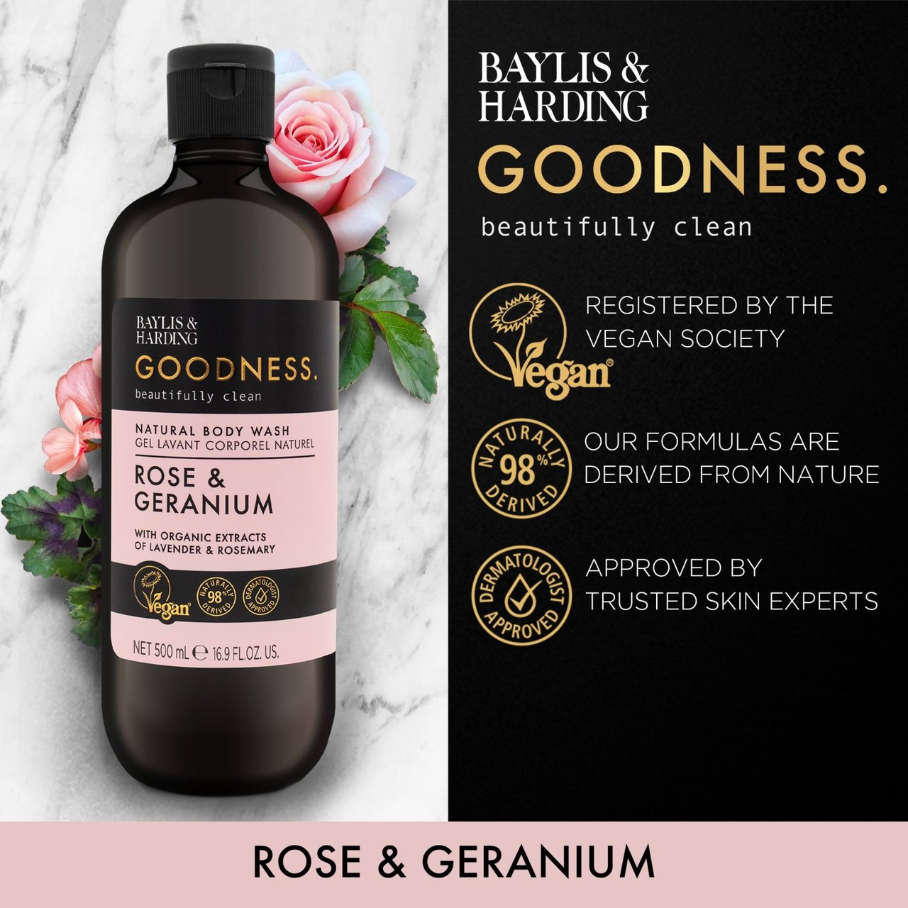 Гель для душа Baylis & Harding Goodness Rose & Geranium 500 мл - фото 2